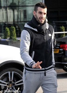“Alvaro Negredo takes a short walk to his car which has been prepared for the in-form striker.”